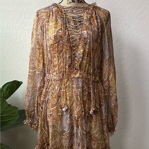NWT Zimmermann Concert Lace Up Multi Color Women’s Mini Dress AU Size 3 No Slip